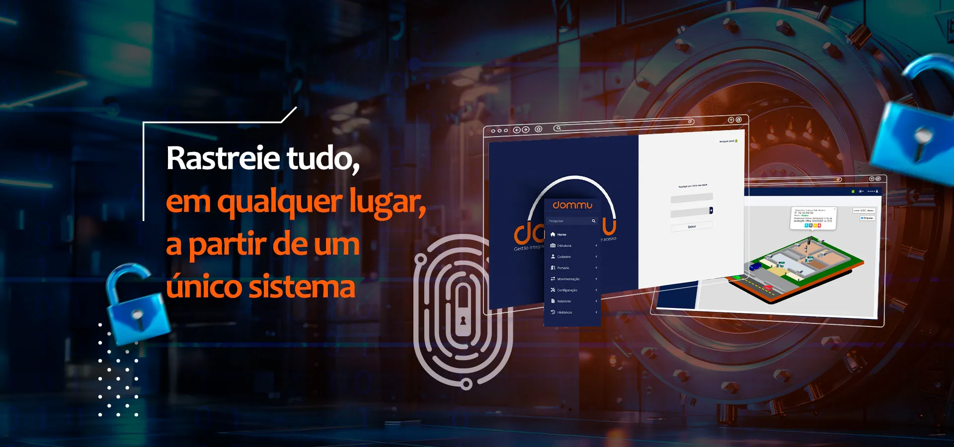 Banner do Dommu com solução integrada de rastreamento e controle de acesso